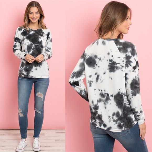 Black and White Tie Dye Long Sleeve Top - Picture 2 of 2